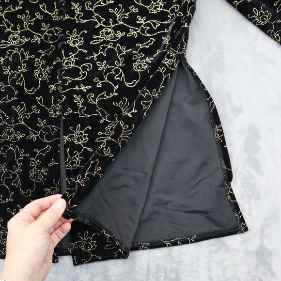 JBS Shirt Womens XL Black Long Sleeve VNeck Floral Shoulder Pads Button Blouse - Picture 14 of 16